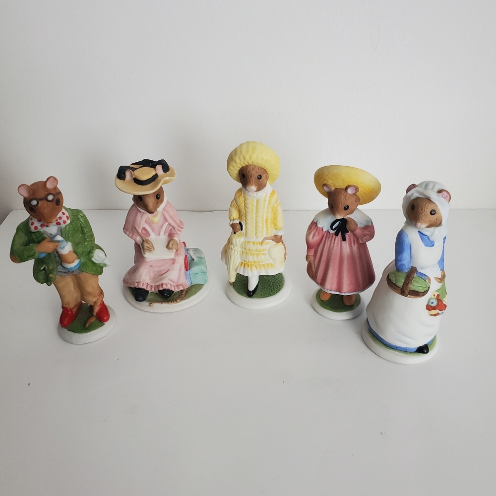 Vintgae Woodmouse family figurine Franklin Mint 1985 Ivy Violet daisy (5)